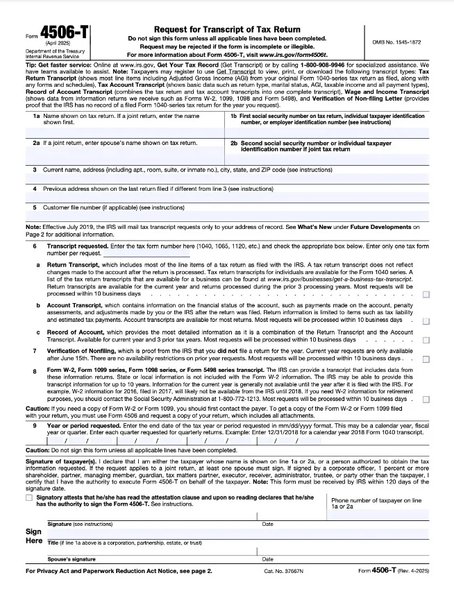 Form 4506-T